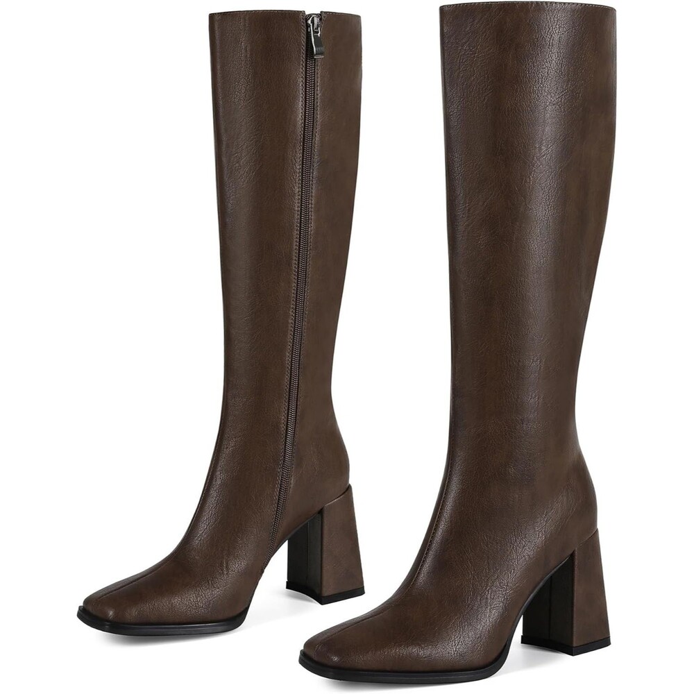 Women’s Knee High Boots Square Toe Chunky Block Heel Tall Dress Boots 10 US